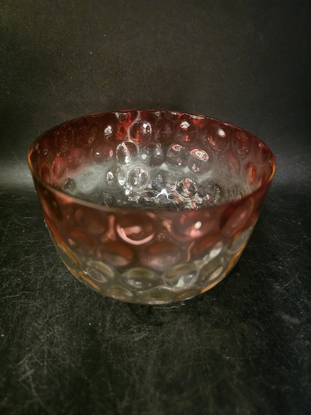 Vintage Fenton Cranberry Ombre Coin Dot Glass Finger Bowl